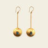 Apatite Disc Earrings with long gold-coloured stems and round disc drops with blue centres