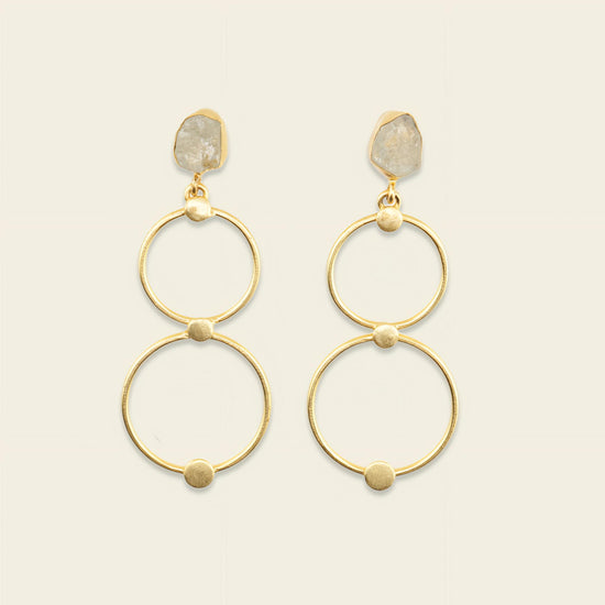 Aqua Halo Earrings with linked open gold-coloured circles