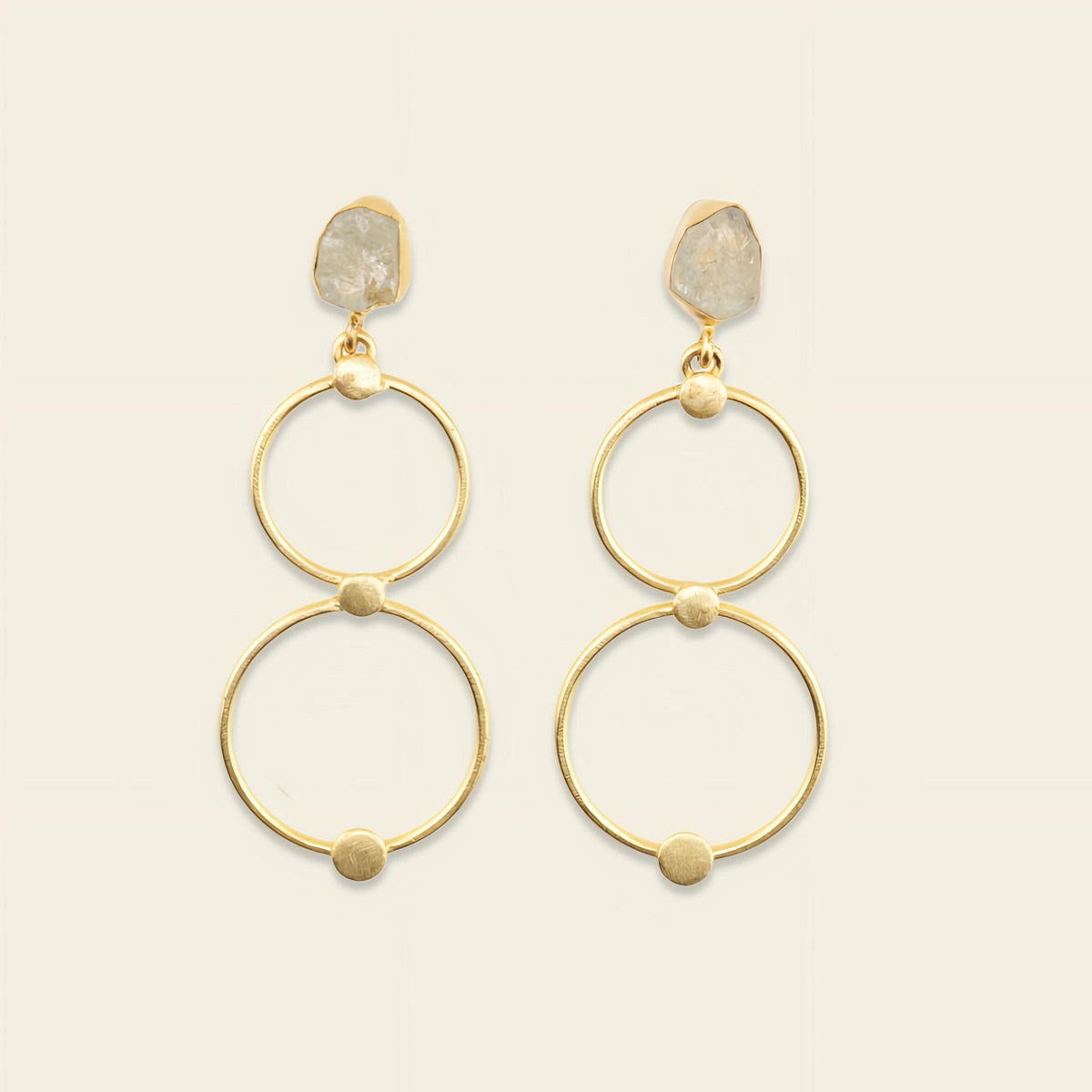 Aqua Halo Earrings with linked open gold-coloured circles