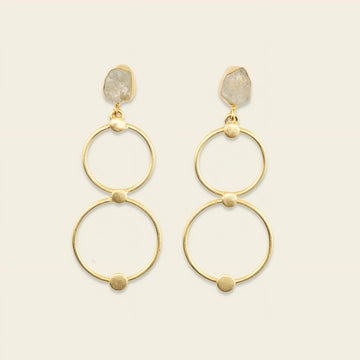 Aqua Halo Earrings with linked open gold-coloured circles