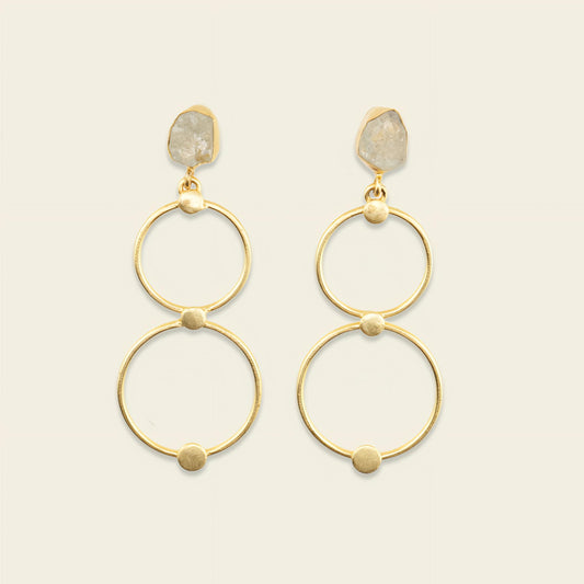 Aqua Halo Earrings with linked open gold-coloured circles