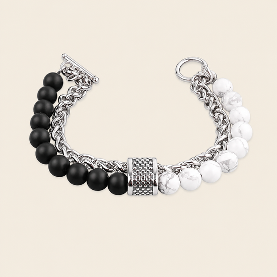 Atlas Chain Bracelet with stone beads paired with a chunky silver-coloured chain