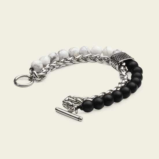 Atlas Chain Bracelet with stone beads paired with a chunky silver-coloured chain