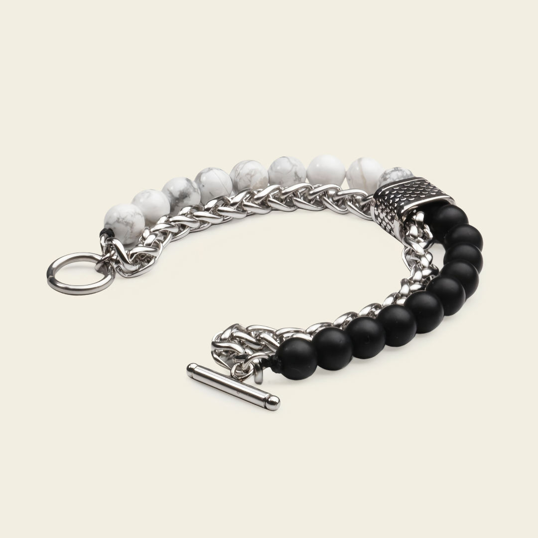 Atlas Chain Bracelet with stone beads paired with a chunky silver-coloured chain