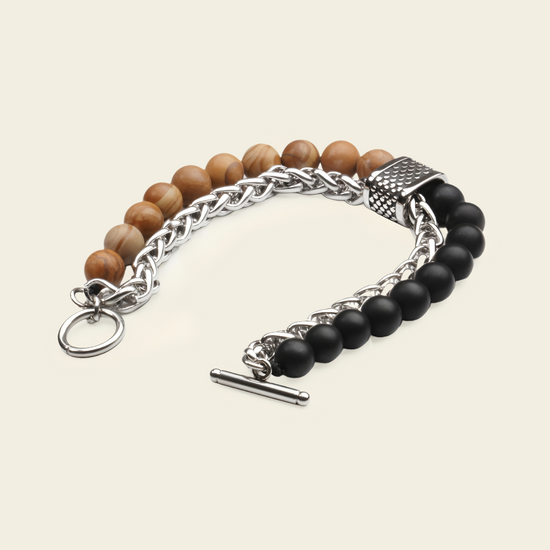 Atlas Chain Bracelet with stone beads paired with a chunky silver-coloured chain