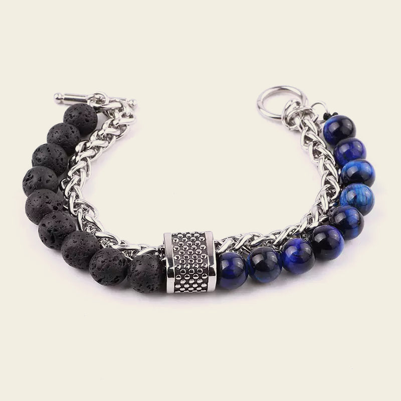 Atlas Chain Bracelet with stone beads paired with a chunky silver-coloured chain