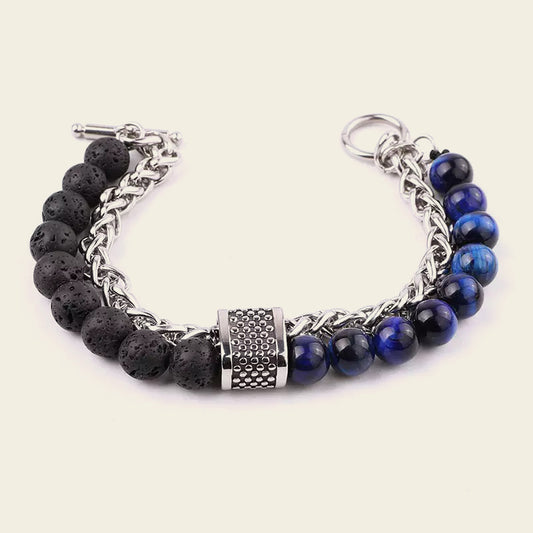 Atlas Chain Bracelet with stone beads paired with a chunky silver-coloured chain