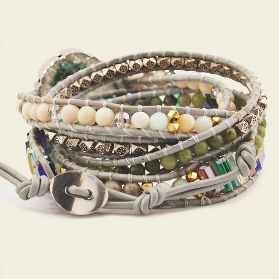 Azure Drift Bracelet with layered pale and multicoloured bead strands