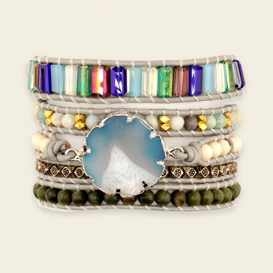 Azure Drift Bracelet with layered pale and multicoloured bead strands
