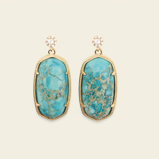 Azure Hold Earrings with turquoise-coloured rectangular stone drops