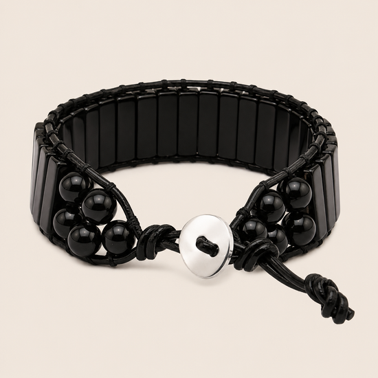 Blackline Tile Bracelet with beadwork and cord detail