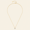 Blue Halo Necklace with a round pendant with blue and clear stone accents in gold finish