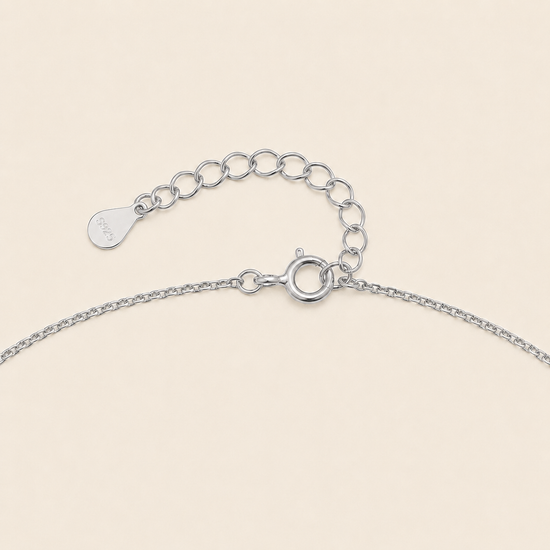 Blue Halo Necklace, showing the fastening detail in silver finish