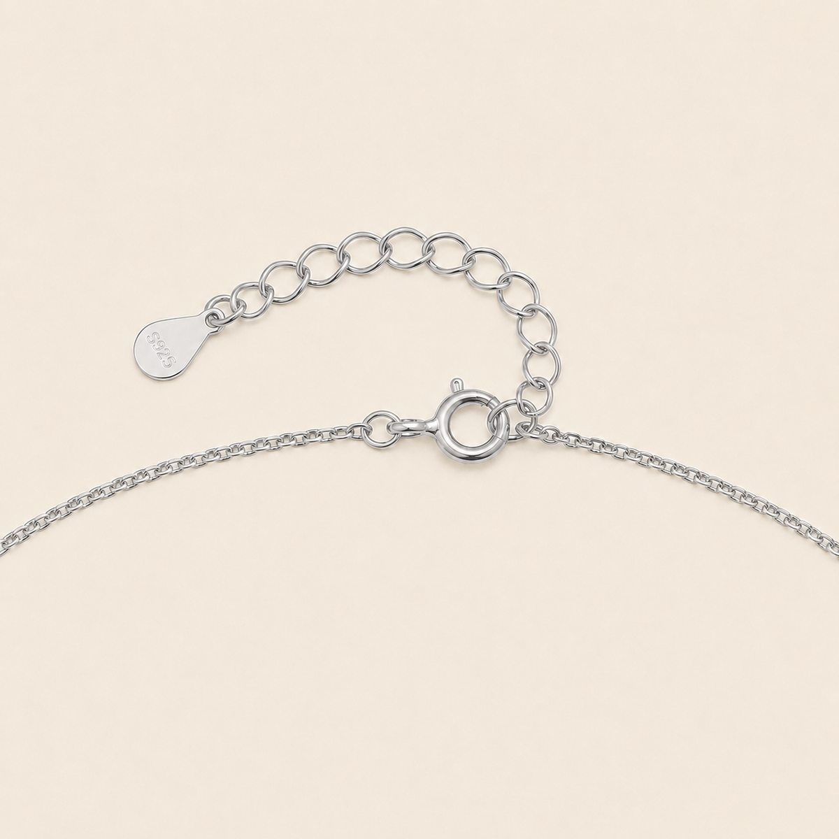 Blue Halo Necklace, showing the fastening detail in silver finish