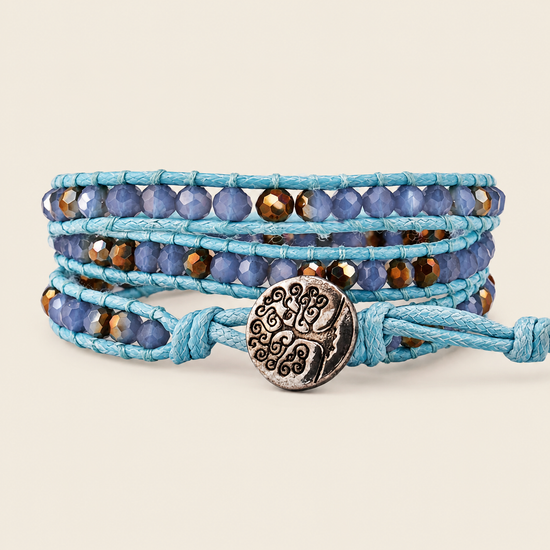 Blue Thread Bracelet with beadwork and cord detail