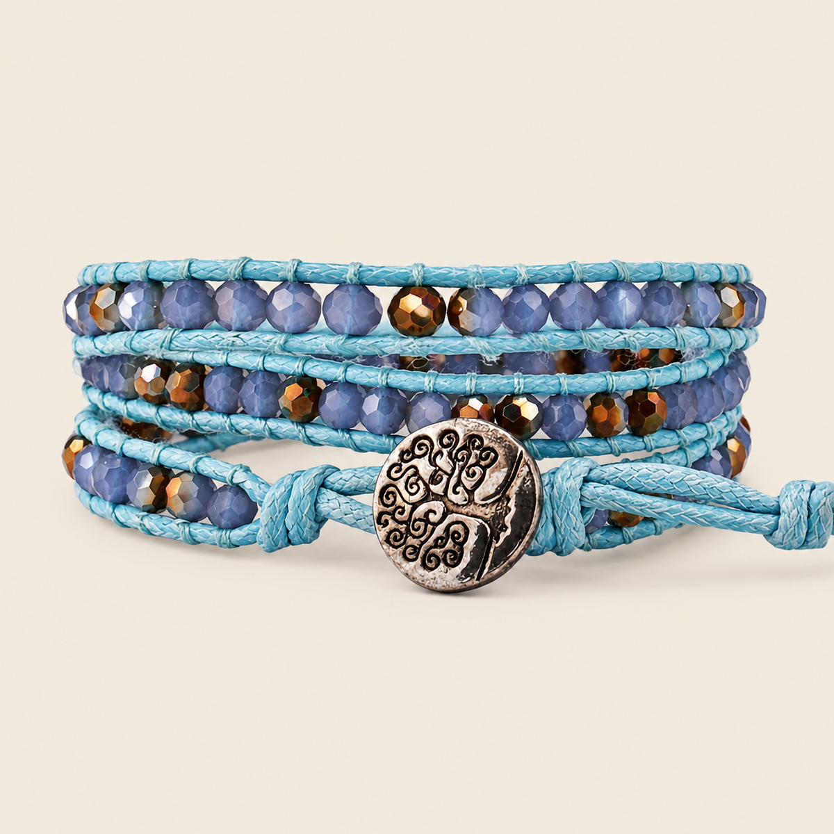 Blue Thread Bracelet with beadwork and cord detail