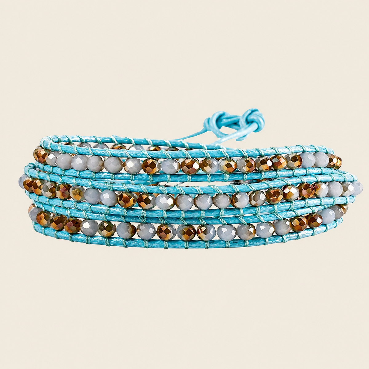 Blue Thread Bracelet with layered turquoise-coloured beads on blue cord