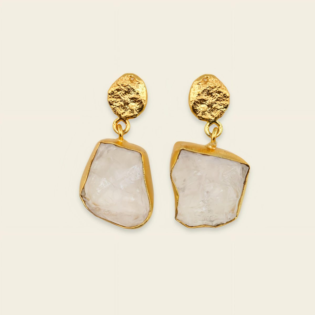 Blush Halo Earrings with pale irregular stone drops in gold-coloured settings