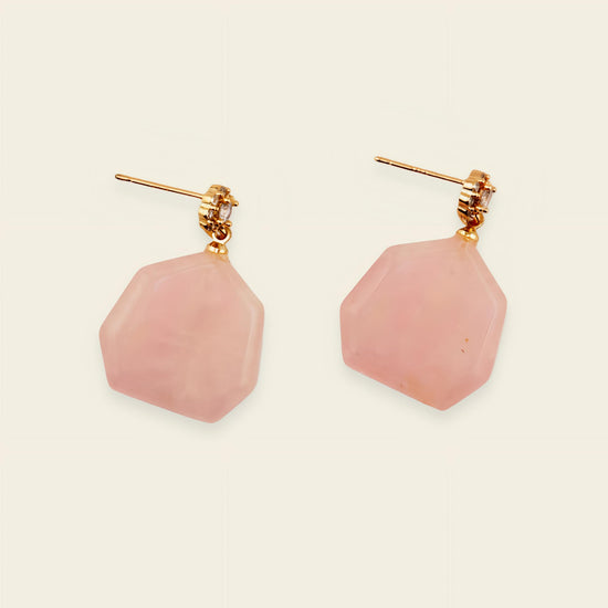 Blush Hex Earrings with pale pink hexagonal stone drops