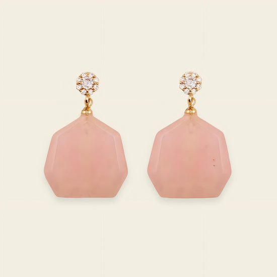 Blush Hex Earrings with pale pink hexagonal stone drops