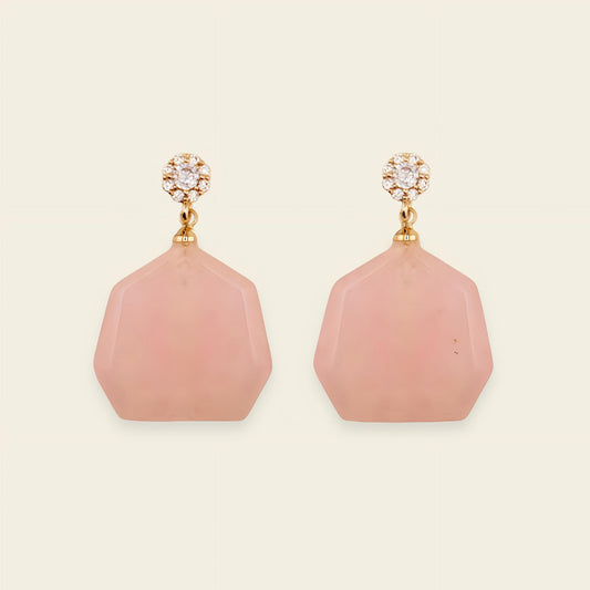 Blush Hex Earrings with pale pink hexagonal stone drops