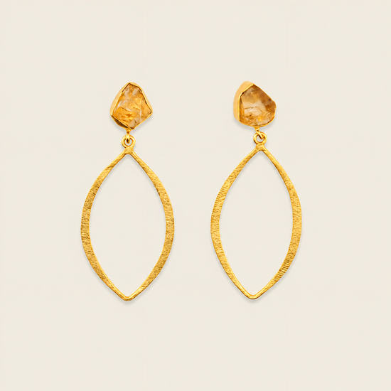 Citrine Orbit Earrings with pale amber-coloured stones above open oval drops