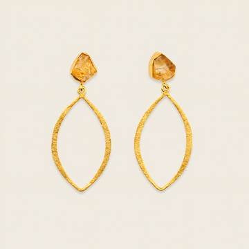 Citrine Orbit Earrings with pale amber-coloured stones above open oval drops