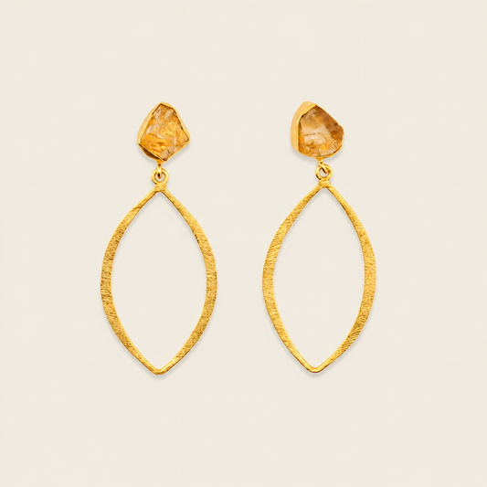 Citrine Orbit Earrings with pale amber-coloured stones above open oval drops
