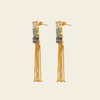 Coastal Drift Earrings with long chain tassels below blue and green stone accents