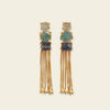 Coastal Drift Earrings with long chain tassels below blue and green stone accents