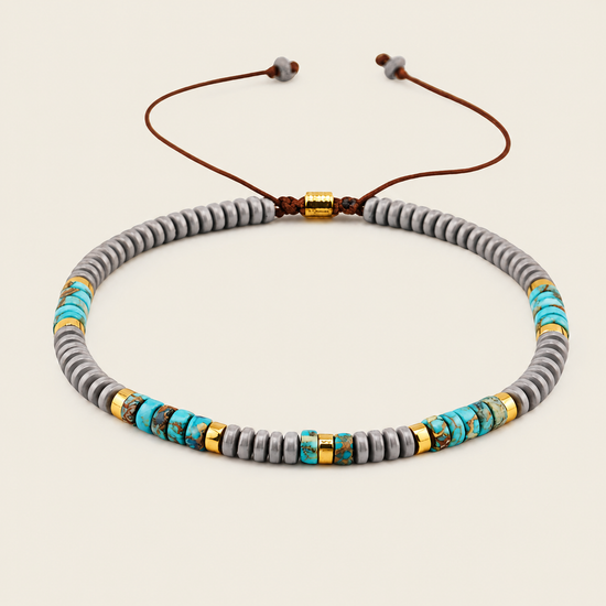 Coastal Marker Bracelet with grey and turquoise-coloured stone discs