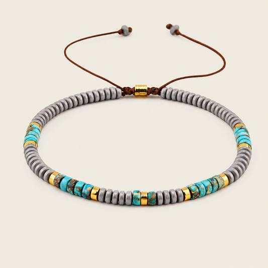 Coastal Marker Bracelet with grey and turquoise-coloured stone discs