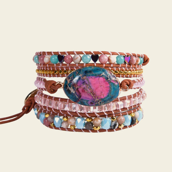 Colour Axis Bracelet with layered pink and multicoloured beads