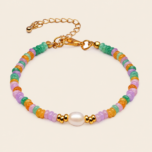 Colour Mosaic Bracelet with small multicoloured beads and gold-coloured accents