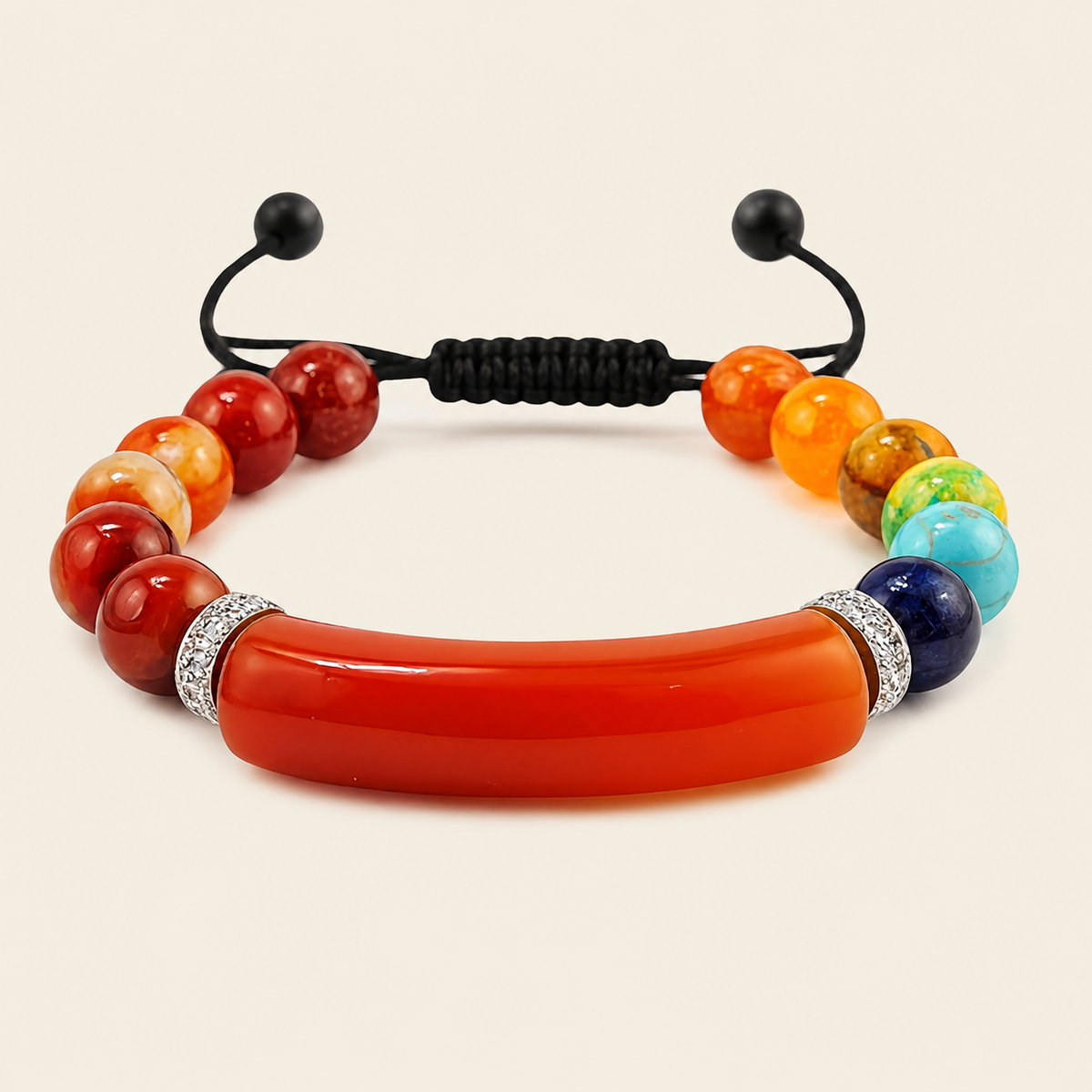 Continuum Smooth Bracelet with multicoloured round beads and a curved central stone bar