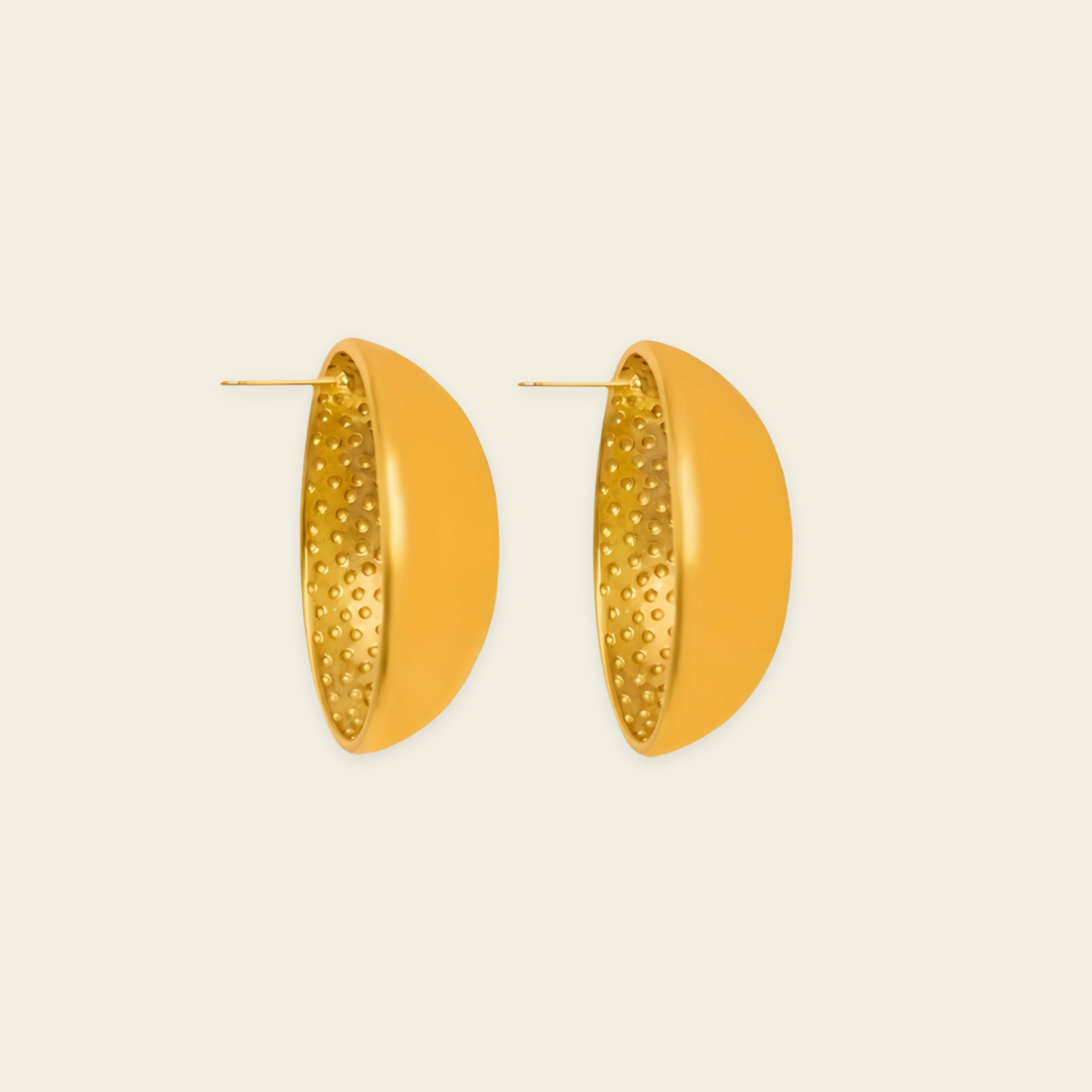 Contour Dome Earrings with rounded oval dome-shaped studs in gold finish