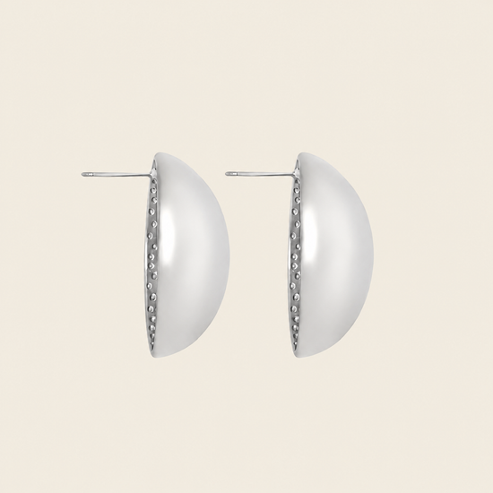 Contour Dome Earrings with rounded oval dome-shaped studs in silver finish