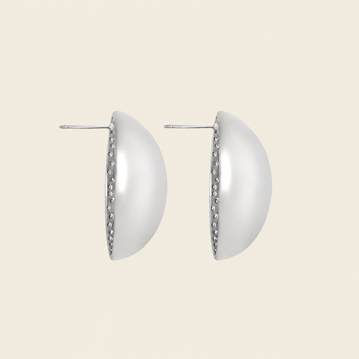 Contour Dome Earrings with rounded oval dome-shaped studs in silver finish