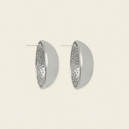 Contour Dome Earrings with rounded oval dome-shaped studs in silver finish