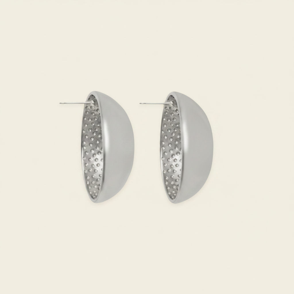 Contour Dome Earrings with rounded oval dome-shaped studs in silver finish