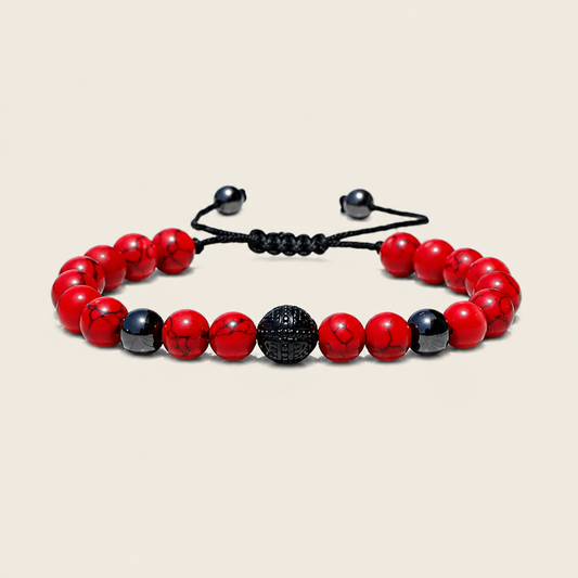 Core Balance Bracelet with round stone beads and a dark centre bead