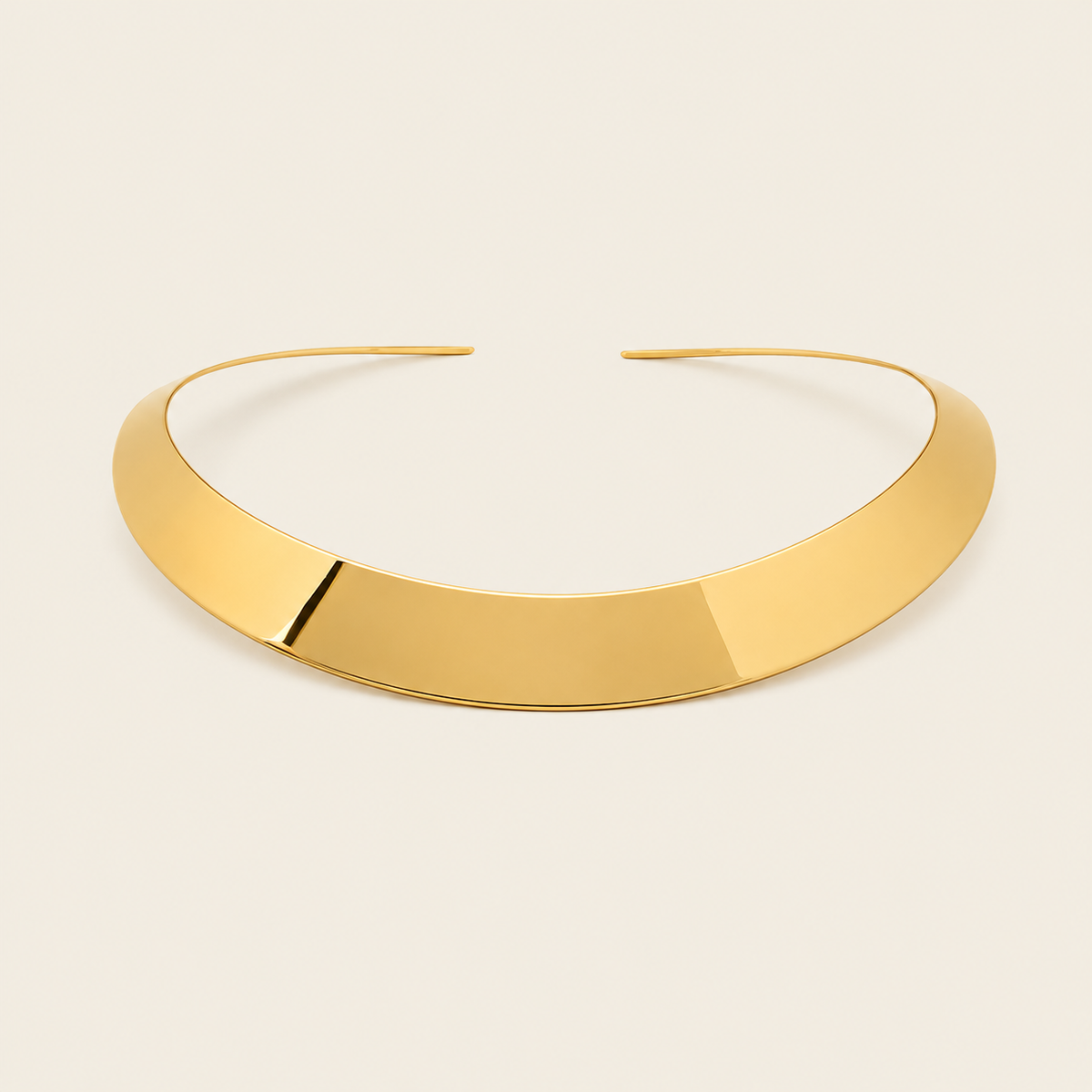 Crescent Collar Necklace with a smooth curved collar band in gold finish