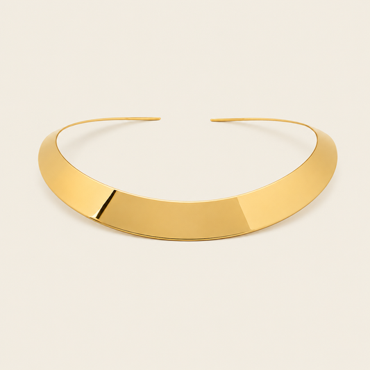 Crescent Collar Necklace with a smooth curved collar band in gold finish