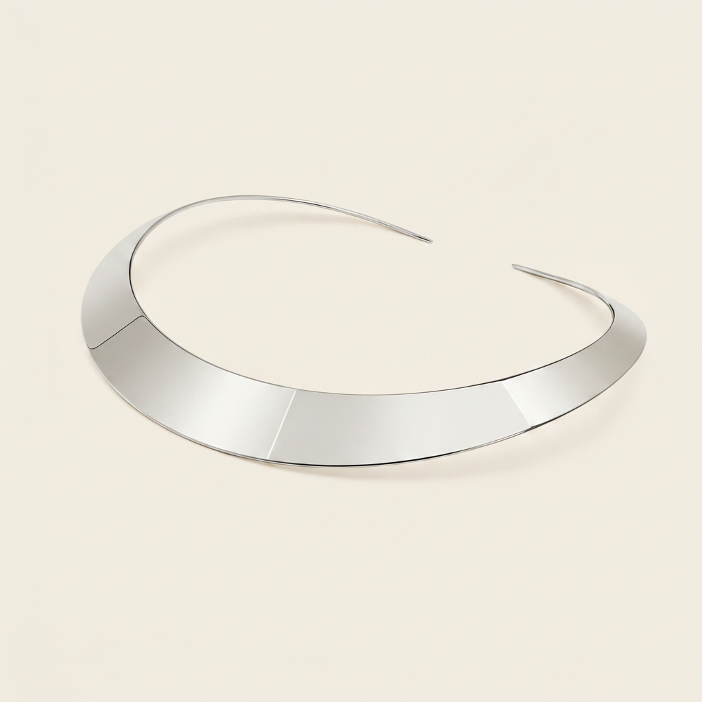 Crescent Collar Necklace with a smooth curved collar band in silver finish