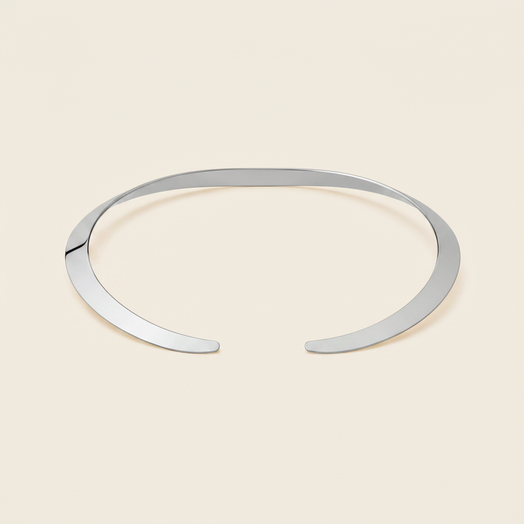 Crescent Collar Necklace with a smooth curved collar band in silver finish