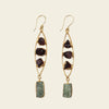Crimson Grove Earrings with dark purple stones and elongated open frames