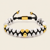 Crimson Knot Bracelet with two rows of round beads woven onto contrasting cord
