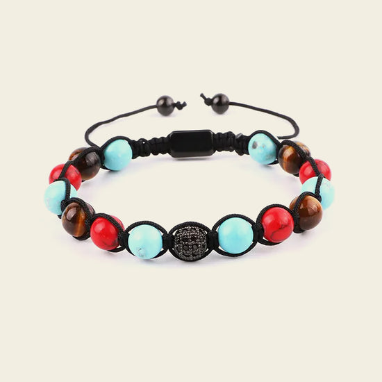 Crimson Line Bracelet with a beaded strand paired with a woven cord band