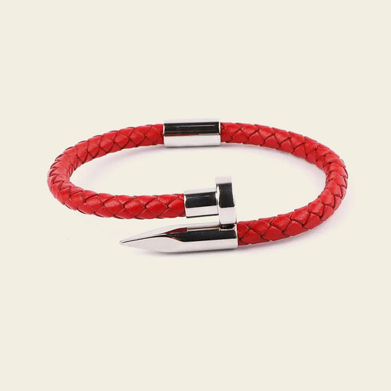 Crimson Line Bracelet with a beaded strand paired with a woven cord band
