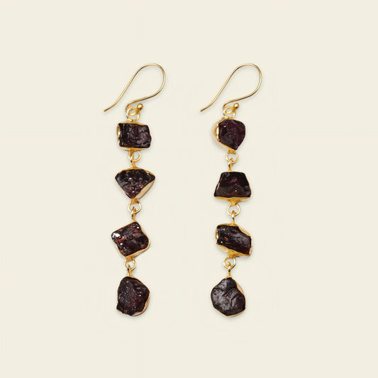 Crimson Link Earrings with a vertical line of irregular dark purple stones